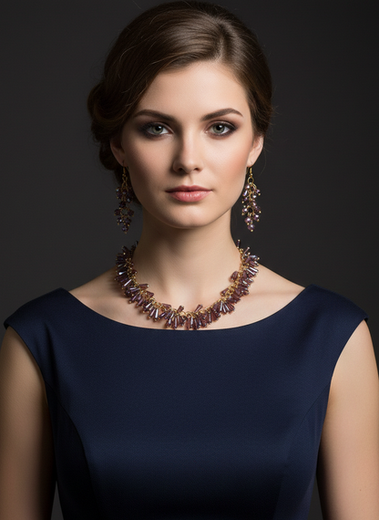 Beaded Purple Necklace Set with Earrings