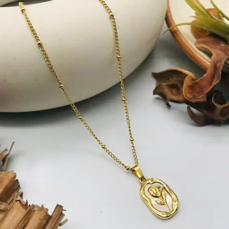 Gold Plated White Rose Anti Tarnish Pendant Set