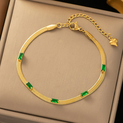 Snake Chain Green Emerald Studded Anti Tarnish Gold Plated