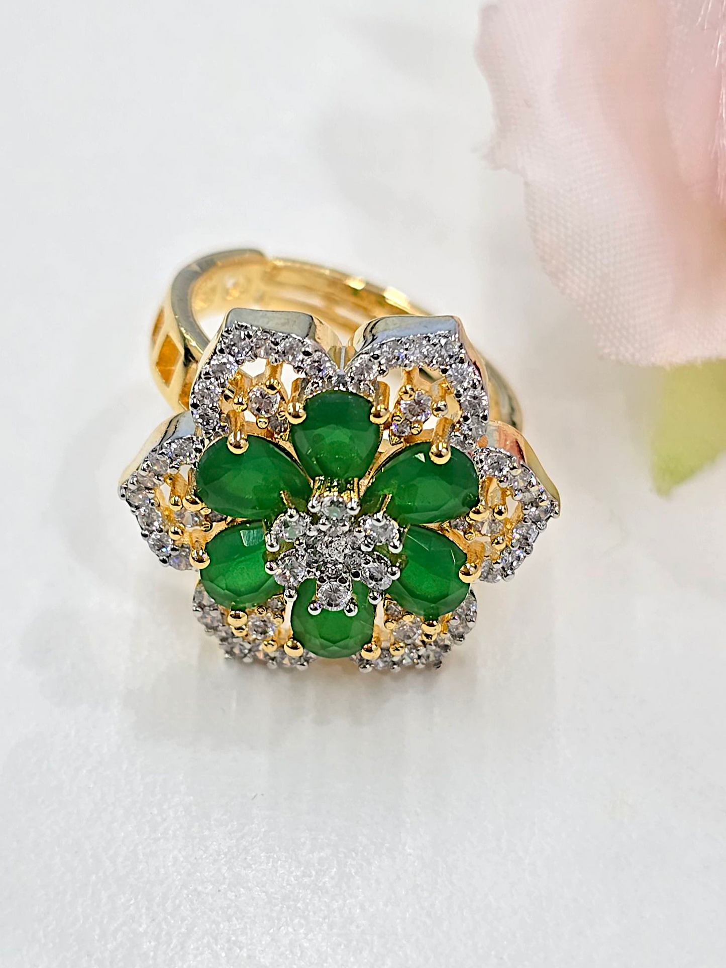 Coruscate Jewels Emerald Blossom Adjustable Statement Ring
