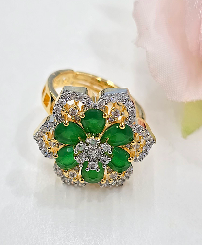 Emerald Blossom Adjustable Ring