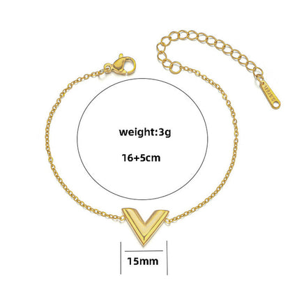 Anti Tarnish Stainless Steel Gold Plated V Shaped Bracelet for Women