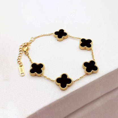 Gold Plated Anti Tarnish Black Clover Bracelet For Girls And Women