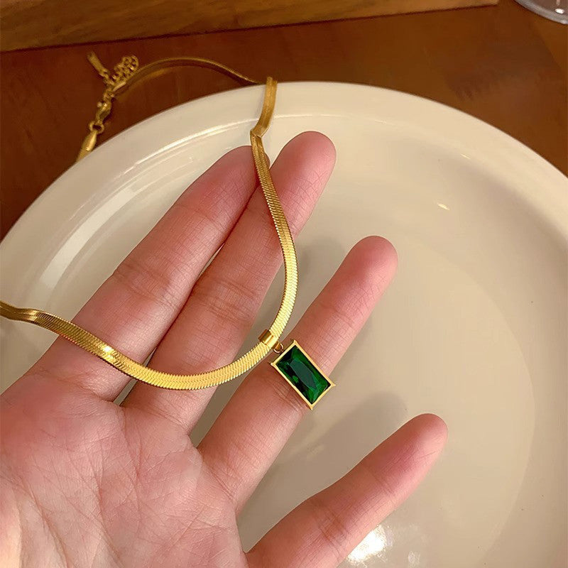 Anti Tarnish Gold-Plated Geometric Green Pendant