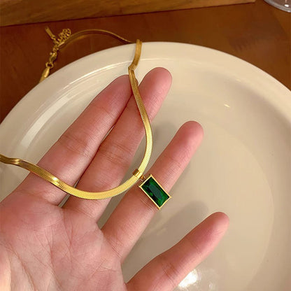 Anti Tarnish Gold-Plated Geometric Green Pendant