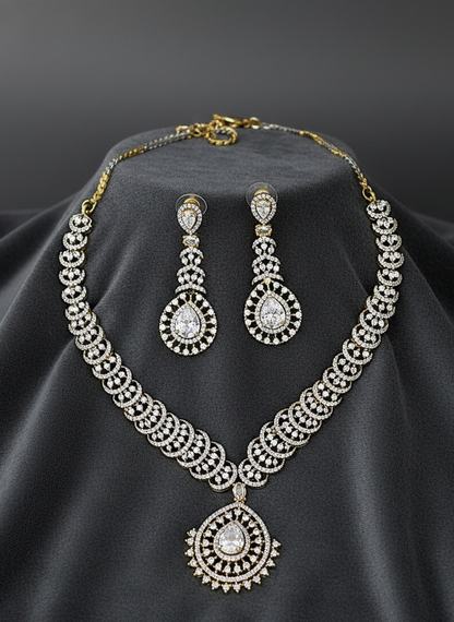 American Diamond Gold Plated Luxe Shine Necklace Set