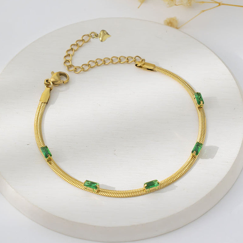 Snake Chain Green Emerald Studded Anti Tarnish Gold Plated