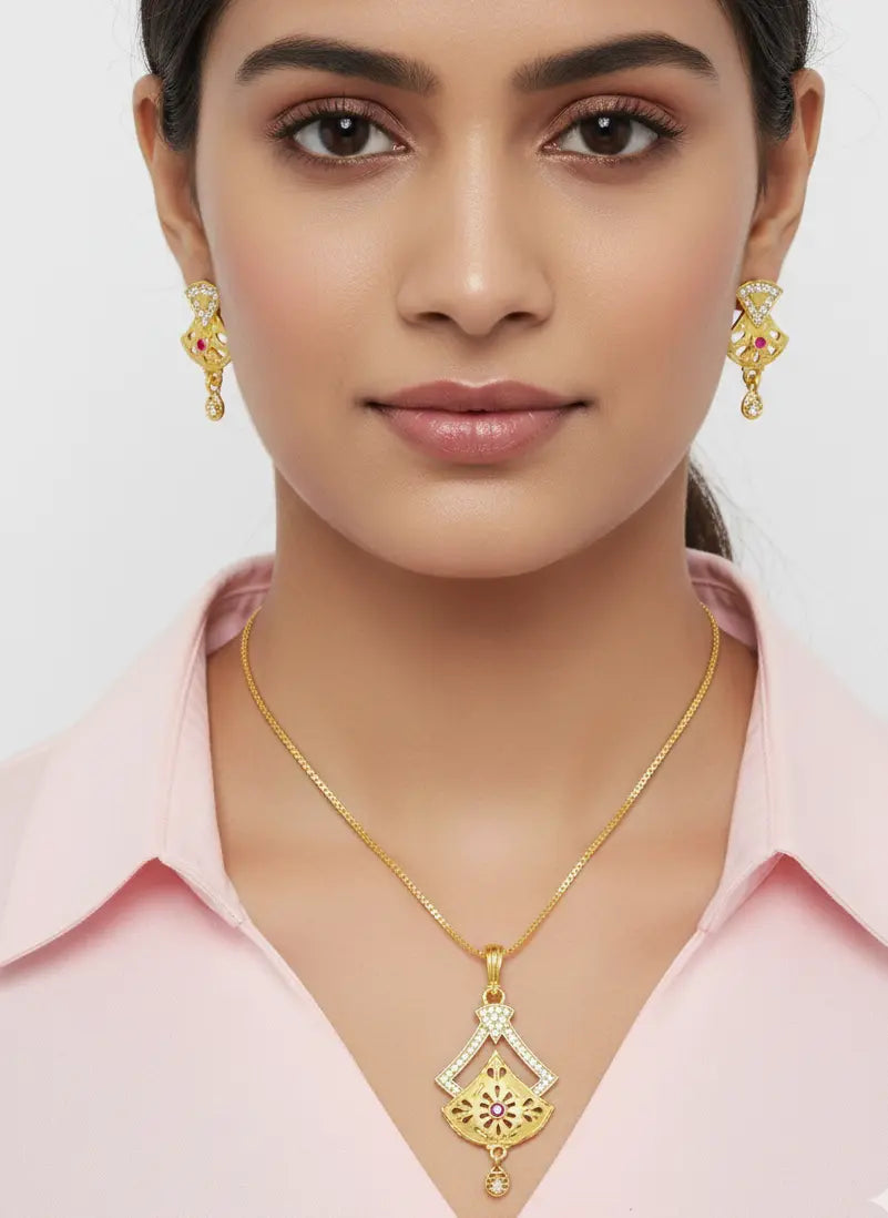 Gold-Plated Pendant Set Scarlet Crown Coruscate Jewels