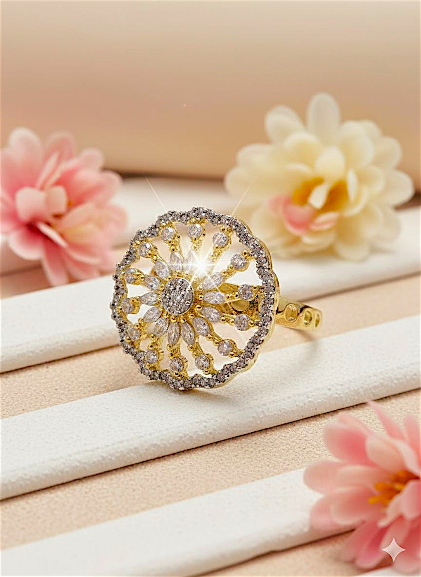 Coruscate Jewels Radiant Bloom Adjustable Gold-Tone Ring with CZ Stones