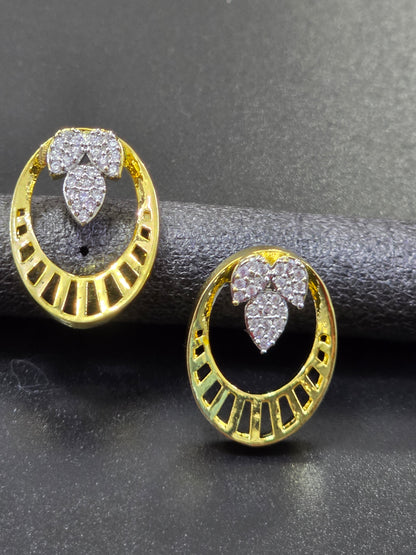 AD Gold-Plated Tri Leaf Sunburst Pattern Earrings