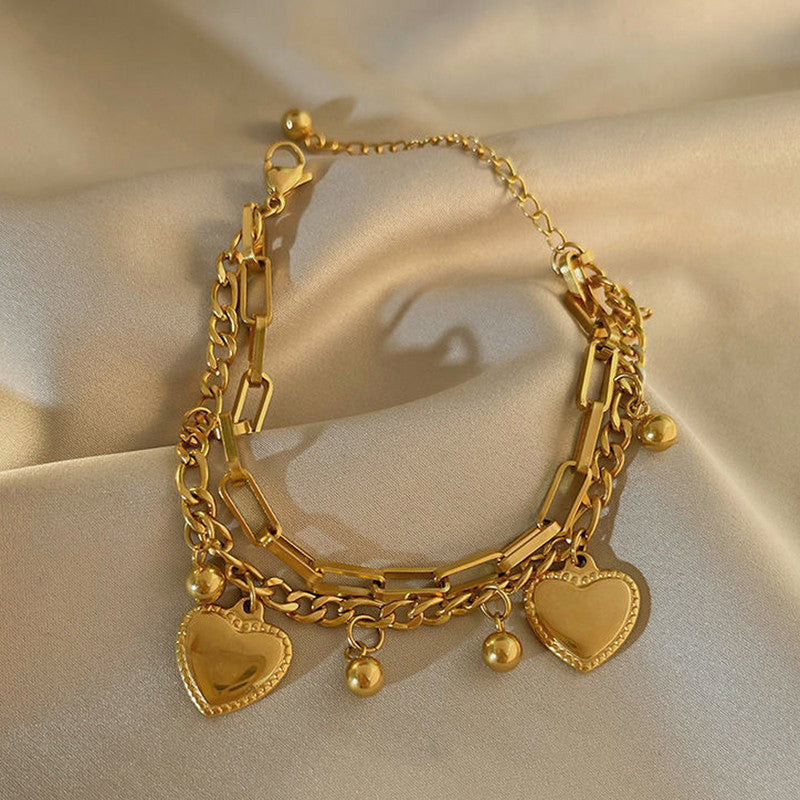 Hearts Bracelet Anti Tarnish Gold Plated Stainless Steel