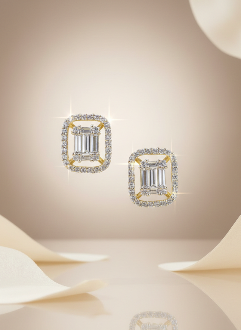 American Diamond Gold Plated Baguette Cut Art Deco Inspired