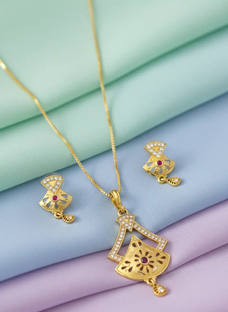 Gold-Plated Pendant Set Scarlet Crown Coruscate Jewels