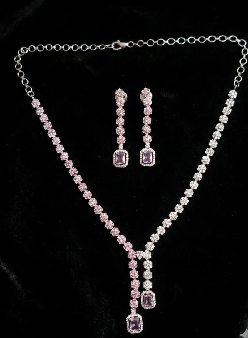 American Diamond Silver CZ Jewelry Pink Silver Twin Glow Coruscate Jewels