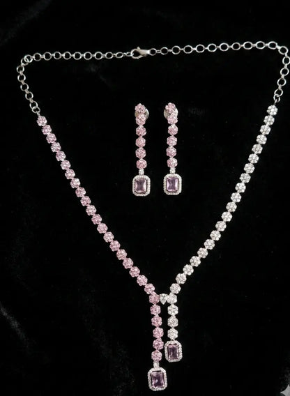 American Diamond Silver CZ Jewelry Pink Silver Twin Glow Coruscate Jewels