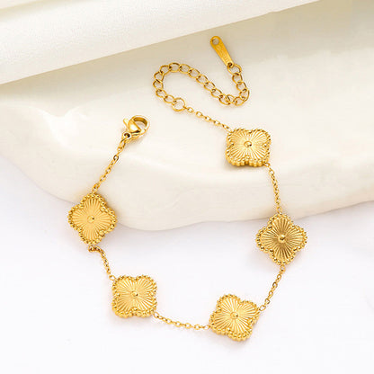 Anti Tarnish Clover Theme Gold Plated Bracelet for Ladies and Women