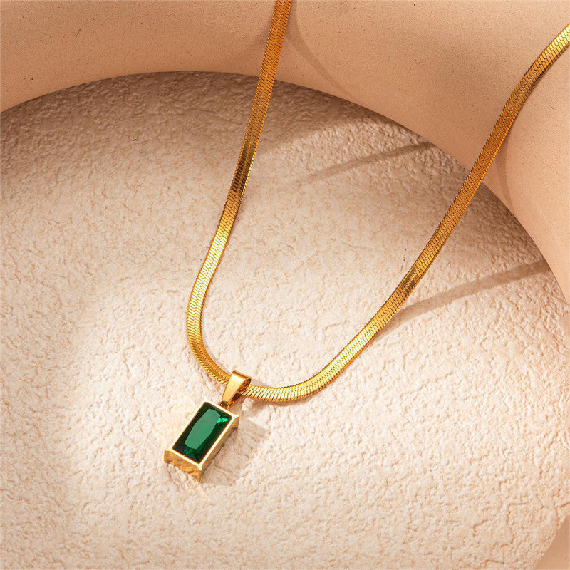 Anti Tarnish Gold-Plated Geometric Green Pendant