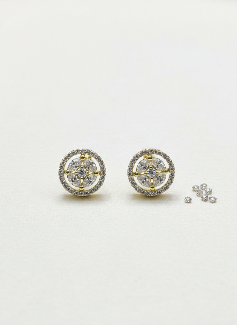 Gold Plated AD Studded Round Border Earrings