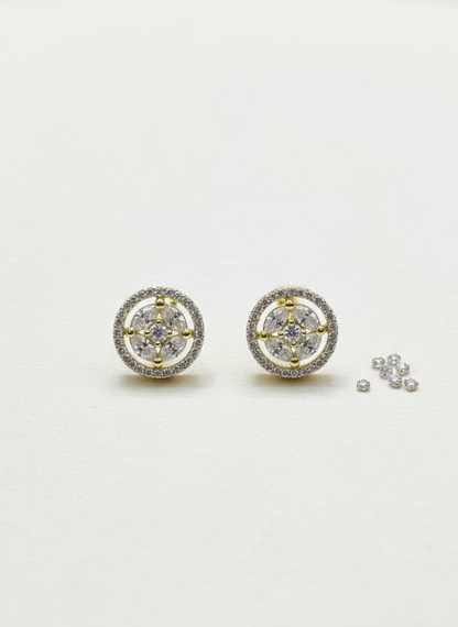 Gold Plated AD Studded Round Border Earrings