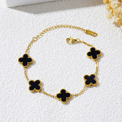Gold Plated Anti Tarnish Black Clover Bracelet For Girls And Women