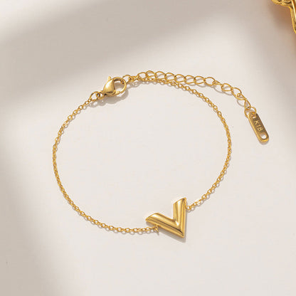 Anti Tarnish Stainless Steel Gold Plated V Shaped Bracelet for Women