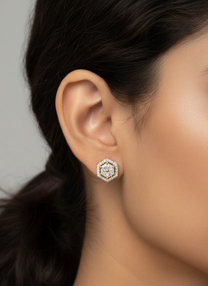 AD Gold Plated Hexagon Theme Earrings