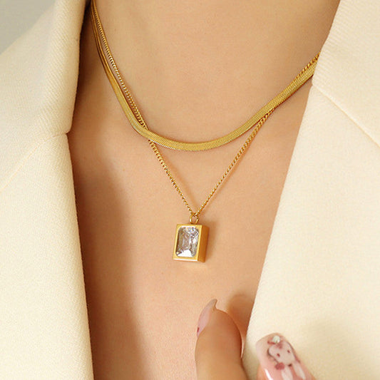 Anti Tarnish Clear Stone Gold Plated Layered Necklace