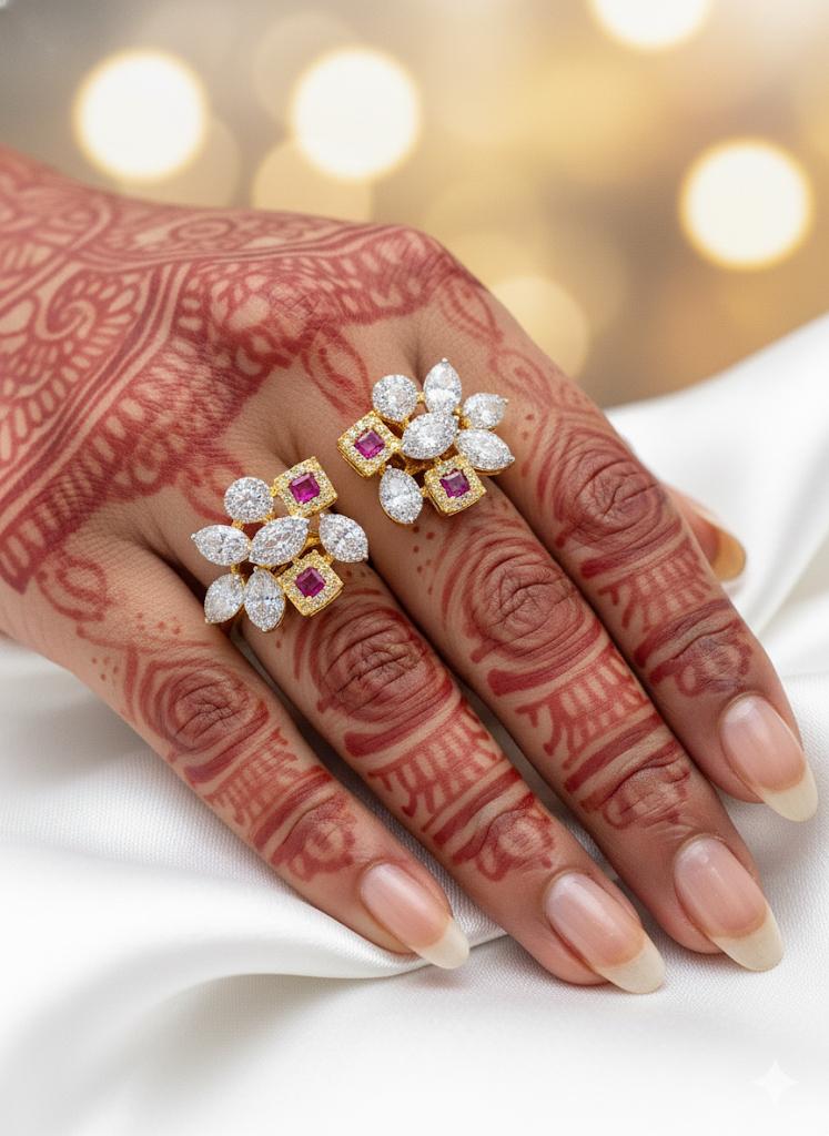 Coruscate Jewels Ruby Bloom Double Finger Adjustable Ring