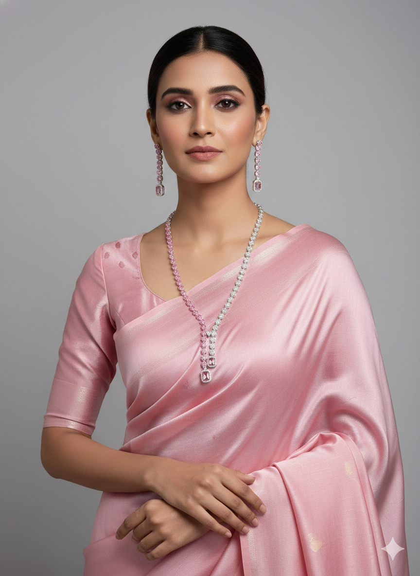 American Diamond Silver-Plated Pink Silver Twin Glow Necklace Sets