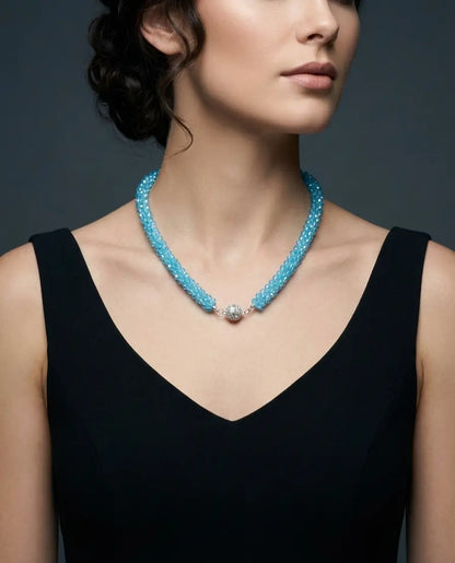 Sky-Blue Shimmer Long Beaded Necklace Set Coruscate Jewels