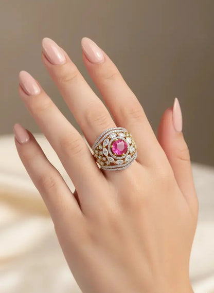 Ruby Stone American Diamond Ring Coruscate Jewels