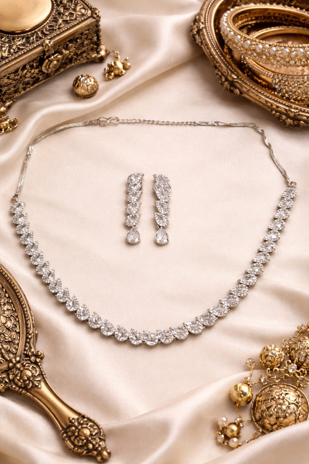 American Diamond Silver CZ Jewelry Wave Crystal Cascade