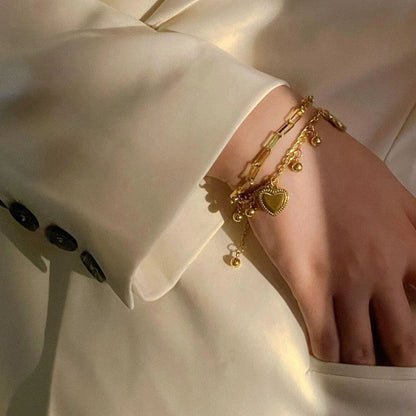 Hearts Bracelet Anti Tarnish Gold Plated Stainless Steel