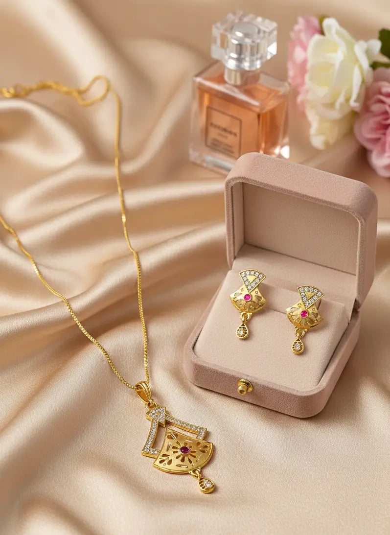 Gold-Plated Pendant Set Scarlet Crown Coruscate Jewels