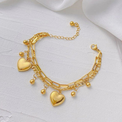Hearts Bracelet Anti Tarnish Gold Plated Stainless Steel