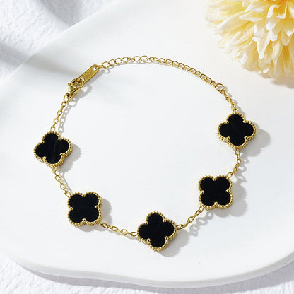Gold Plated Anti Tarnish Black Clover Bracelet For Girls And Women
