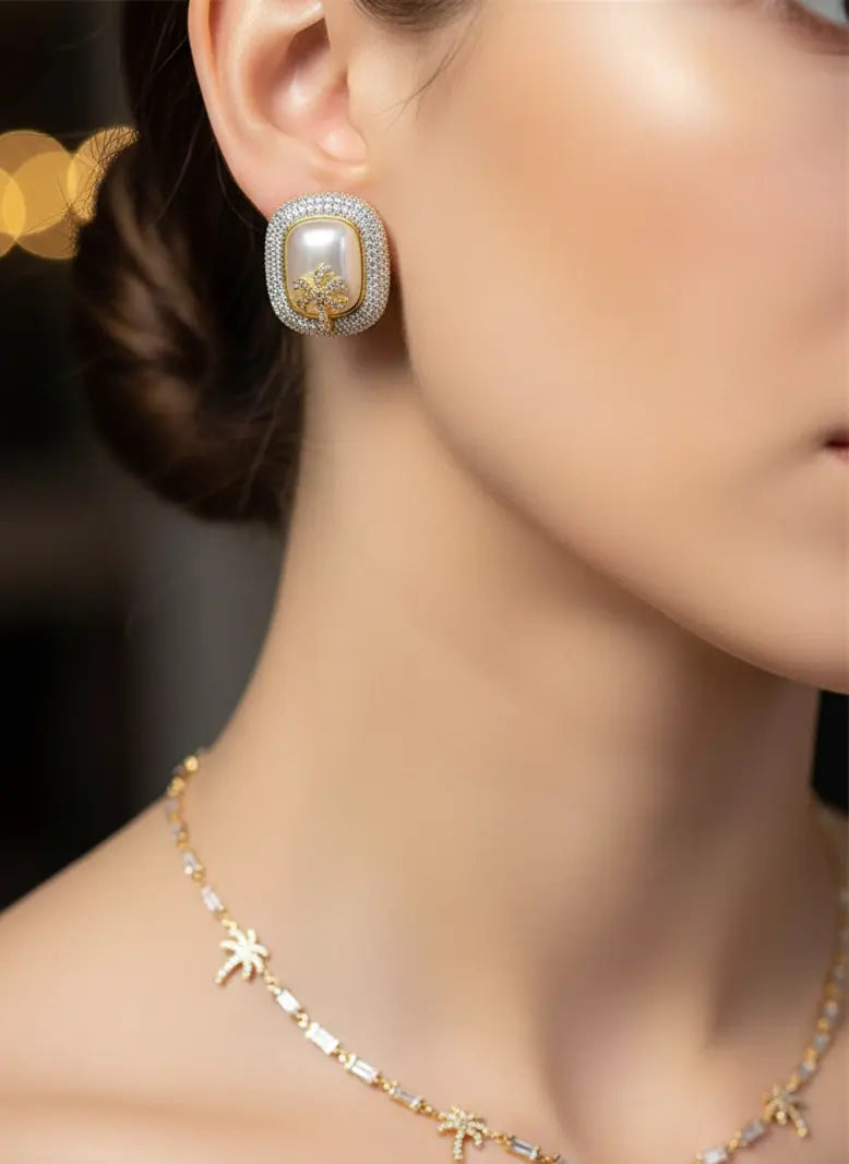 Embellished Pearl Stud Earrings Coruscate Jewels