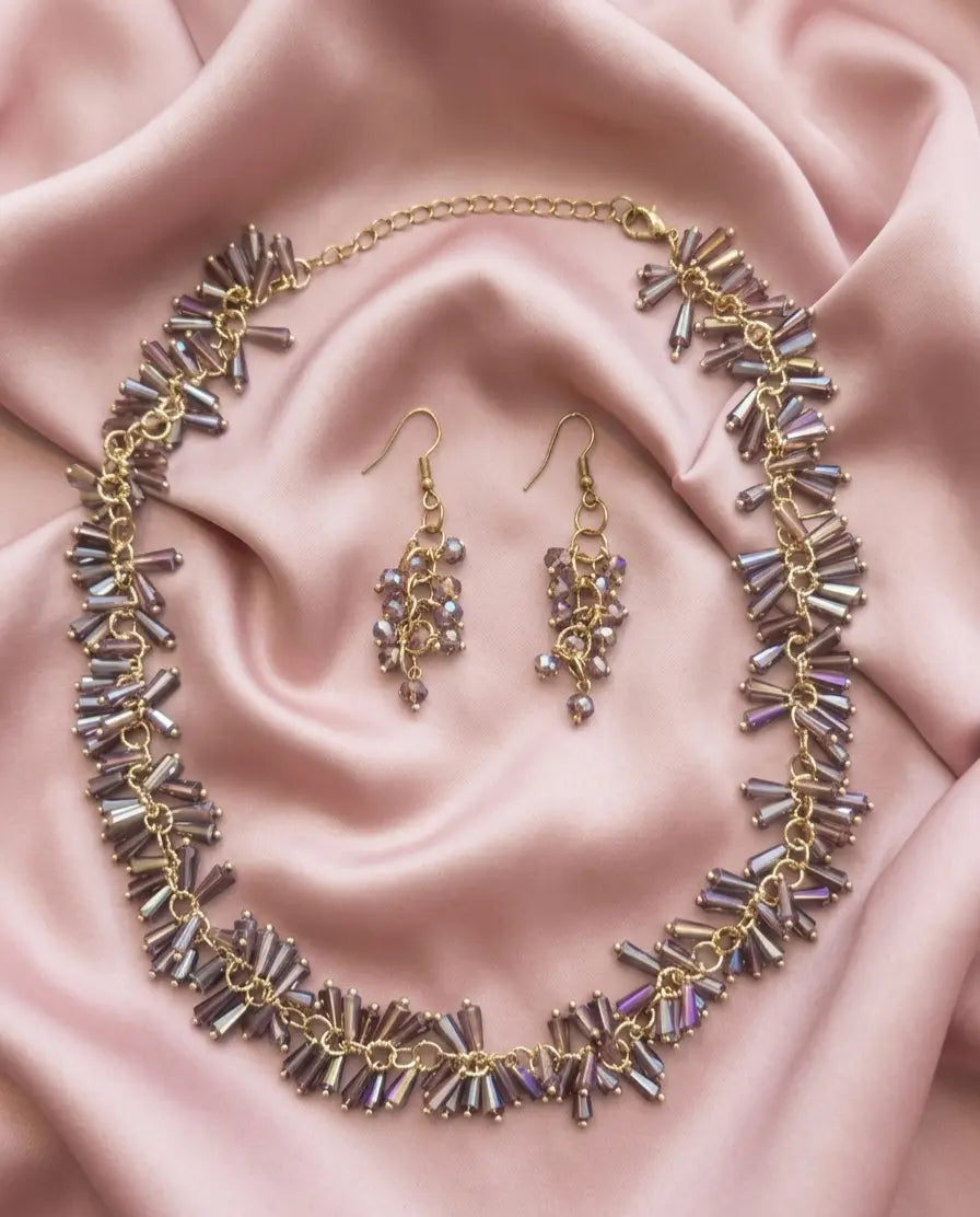 Beaded Purple Necklace Set with Earrings Coruscate Jewels