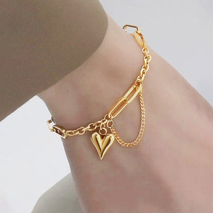 Stainless Steel Gold Plated Anti Tarnish Charm Heart Bracelet