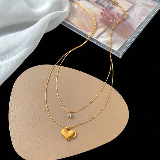 Anti Tarnish Gold-Plated Layered Heart Necklace