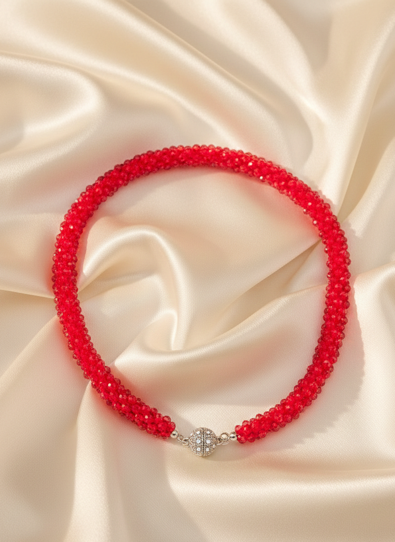 Red Beaded Crystal Necklace Set