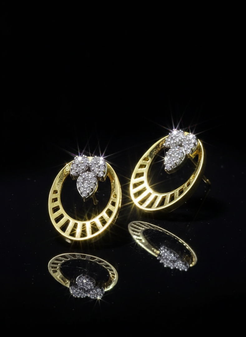 AD Gold-Plated Tri Leaf Sunburst Pattern Earrings