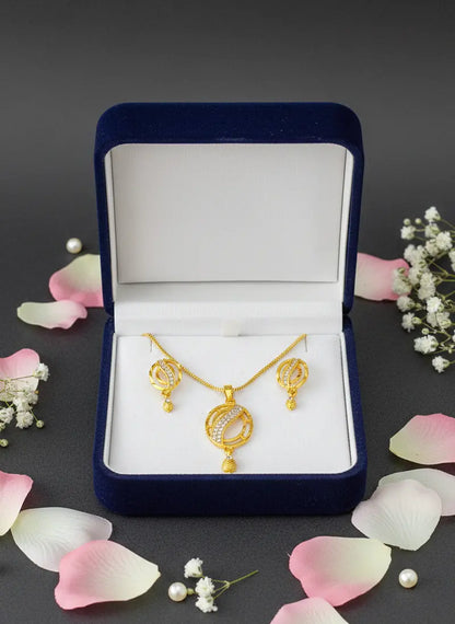 Gold Polish Pendant Set Crystal Swirl Elegance Coruscate Jewels
