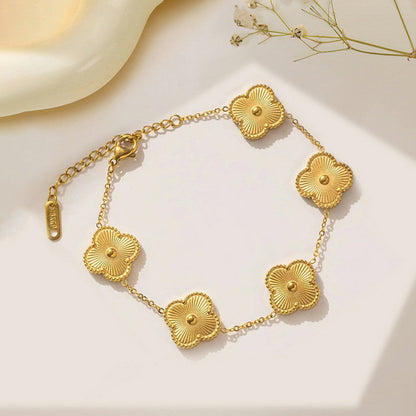 Anti Tarnish Clover Theme Gold Plated Bracelet for Ladies and Women