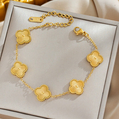 Anti Tarnish Clover Theme Gold Plated Bracelet for Ladies and Women