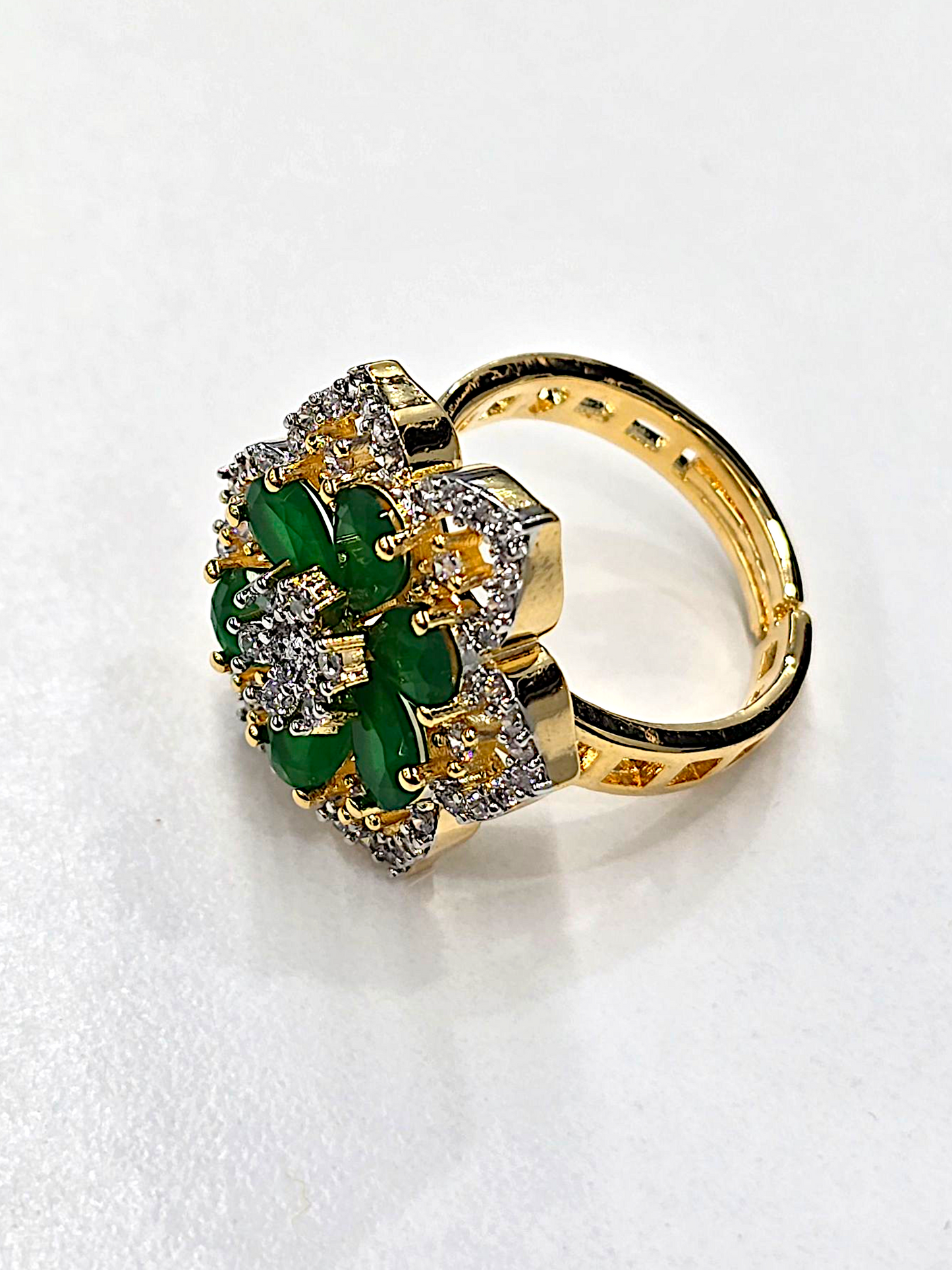 Coruscate Jewels Emerald Blossom Adjustable Statement Ring