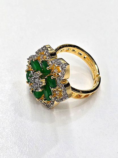 Emerald Blossom Adjustable Ring