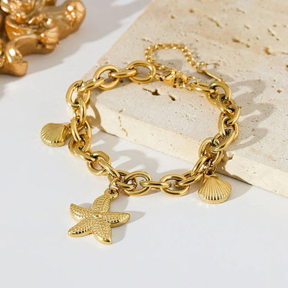 Anti Tarnish Sea Shell Theme Gold Plated Bracelet