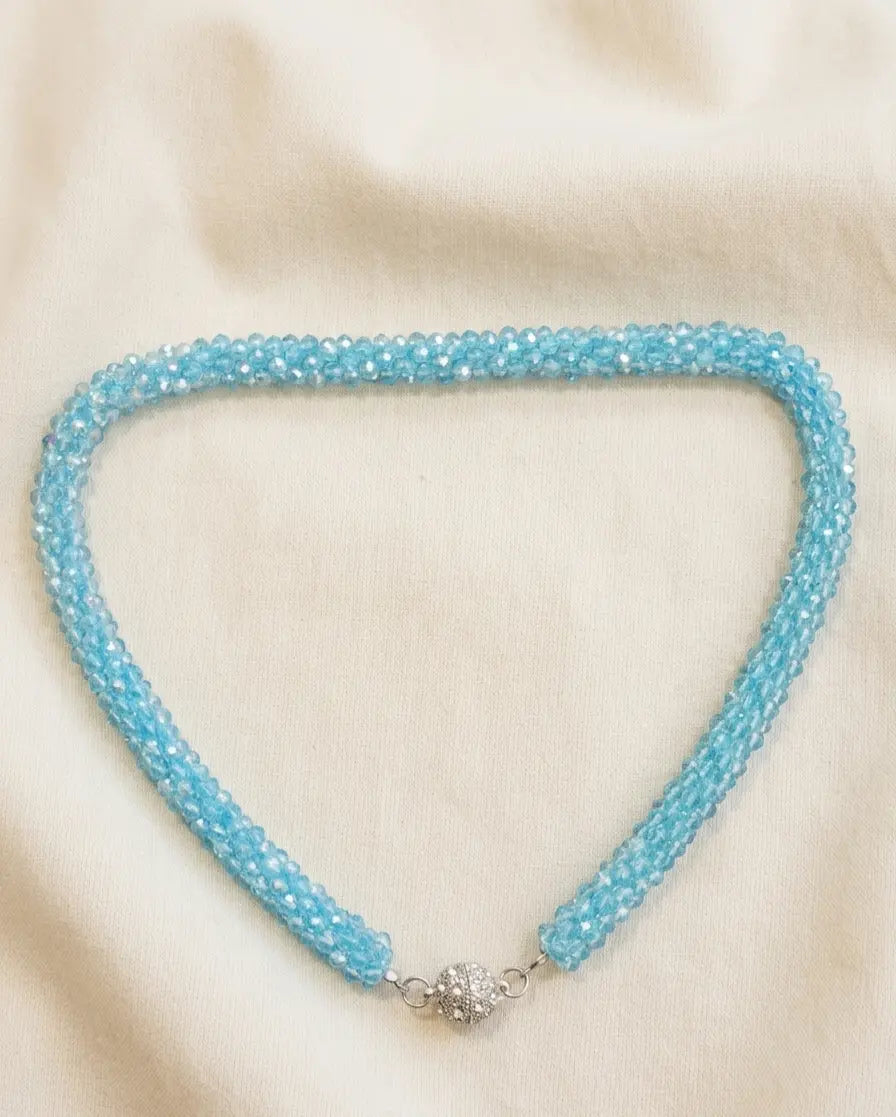 Sky-Blue Shimmer Long Beaded Necklace Set Coruscate Jewels
