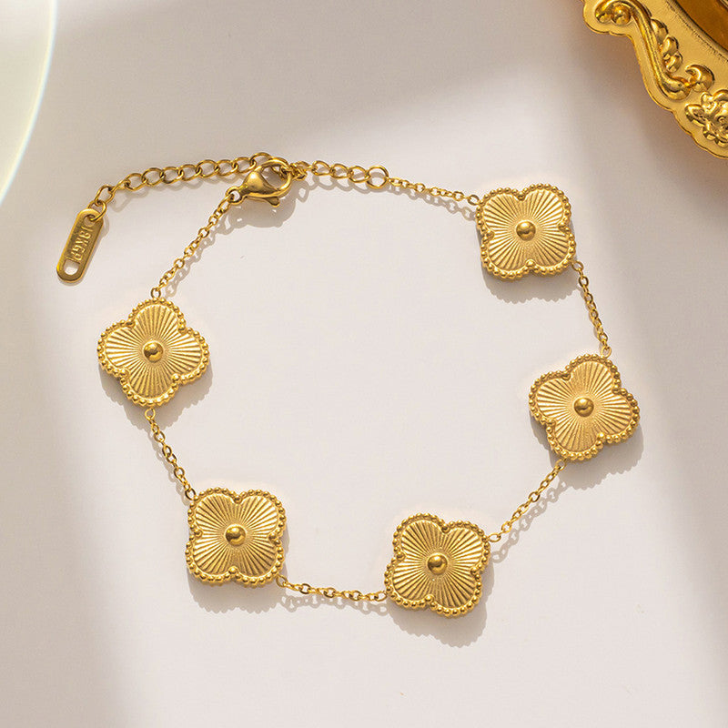 Anti Tarnish Clover Theme Gold Plated Bracelet for Ladies and Women